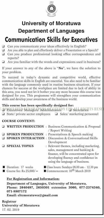 Communication Skills for Executives - Department of Languages - University of Moratuwa